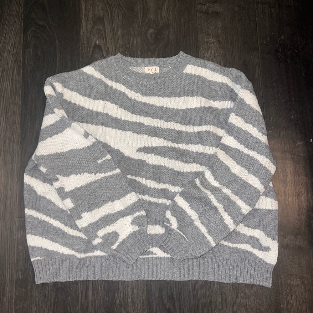 POL zebra grey and white striped hoodie. Size large